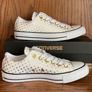 Converse White & Gold Polka Dot  Women’s SZ 7 NEW